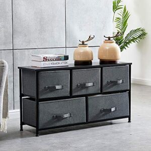 4HOMART Drawer Dresser Closet with 5 Easy Pull Fabric Drawers Organizer Unit Storage with Sturdy Steel Frame Wood Top for Bedroom Hallway Entryway Use