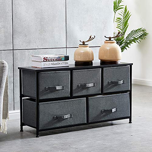 4HOMART Drawer Dresser Closet with 5 Easy Pull Fabric Drawers Organizer Unit Storage with Sturdy Steel Frame Wood Top for Bedroom Hallway Entryway Use | The Storepaperoomates Retail Market - Fast Affordable Shopping