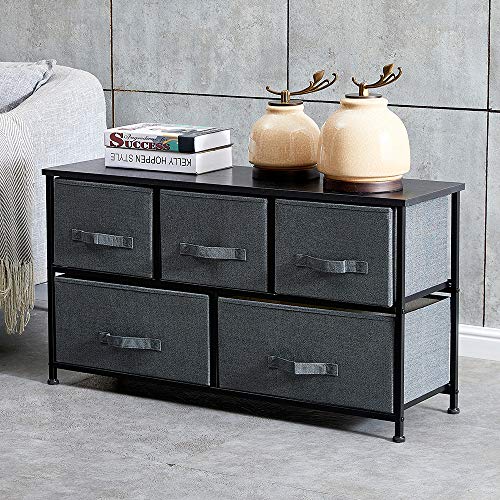 4HOMART Drawer Dresser Closet with 5 Easy Pull Fabric Drawers Organizer Unit Storage with Sturdy Steel Frame Wood Top for Bedroom Hallway Entryway Use | The Storepaperoomates Retail Market - Fast Affordable Shopping