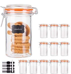 Glass Jars With Airtight Lids,Encheng 16 oz Glass Jars With Leak Proof Rubber Gasket,Wide Mouth Mason Jars With Hinged Lids For Kitchen Canisters,Glass Storage Containers 12 Pack