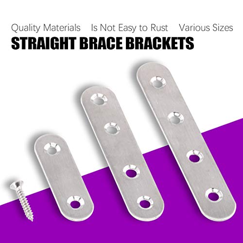 115Pcs 3 Sizes Stainless Steel Flat Straight Brace Brackets Metal Shelf Support Brackets Joining Plate with Screws Perfect for Mending Repair Plates Fixing Bracket Connector – 50mm/ 80mm/ 100mm | The Storepaperoomates Retail Market - Fast Affordable Shopping
