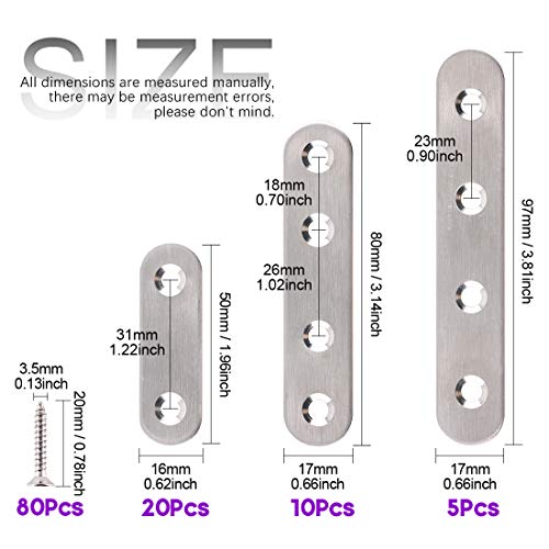 115Pcs 3 Sizes Stainless Steel Flat Straight Brace Brackets Metal Shelf Support Brackets Joining Plate with Screws Perfect for Mending Repair Plates Fixing Bracket Connector – 50mm/ 80mm/ 100mm | The Storepaperoomates Retail Market - Fast Affordable Shopping