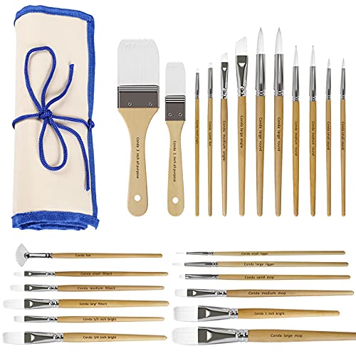 CONDA Paint Brushes Set of 24 Different Shapes Ergonomic Professional Wood Handles with Organizing Case for Acrylic Oil Watercolor, Rock Painting | The Storepaperoomates Retail Market - Fast Affordable Shopping