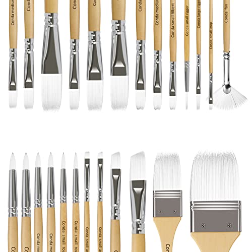 CONDA Paint Brushes Set of 24 Different Shapes Ergonomic Professional Wood Handles with Organizing Case for Acrylic Oil Watercolor, Rock Painting | The Storepaperoomates Retail Market - Fast Affordable Shopping