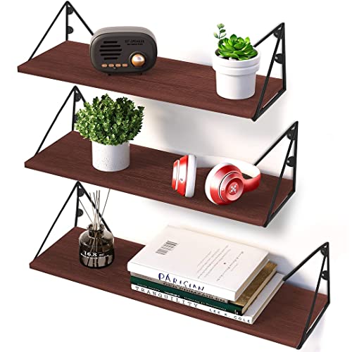 Halter Decorative Wall Mounted Floating Wood Shelf for Bedroom, Bathroom, Living Room and Kitchen, Set of 3, Vintage | The Storepaperoomates Retail Market - Fast Affordable Shopping