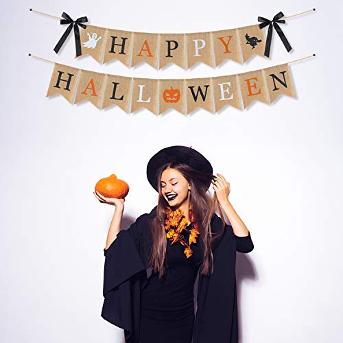 Highly Recommended Happy Halloween Burlap Banner – Multicolored Design Pumpkin Witch Halloween Party Decorations White Black Orange | The Storepaperoomates Retail Market - Fast Affordable Shopping