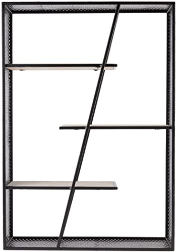 Admired By Nature Modern White Oak Wood Rectangular Mounted Metal Hanging Storage Floating Shelves, Black, ABN5E160-NTRL Wall Shelf | The Storepaperoomates Retail Market - Fast Affordable Shopping