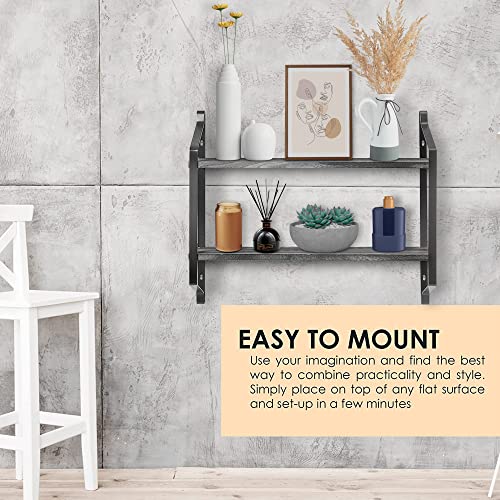 Halter 2 Tier Floating Wall Shelves, Mounted Wall Bookshelf Unit for Bathroom Or Bedroom, Medium (Grey) | The Storepaperoomates Retail Market - Fast Affordable Shopping