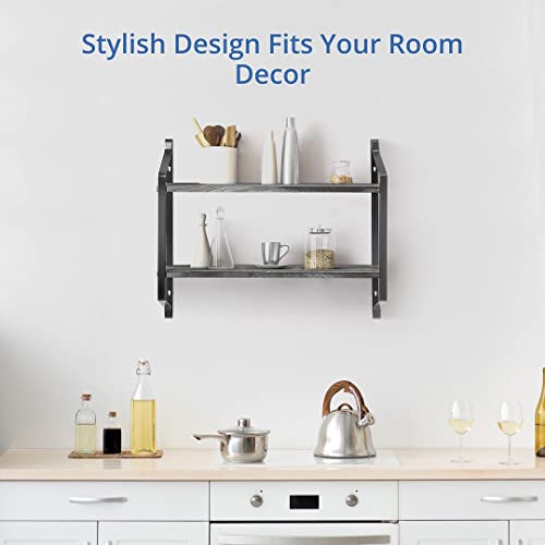 Halter 2 Tier Floating Wall Shelves, Mounted Wall Bookshelf Unit for Bathroom Or Bedroom, Medium (Grey) | The Storepaperoomates Retail Market - Fast Affordable Shopping