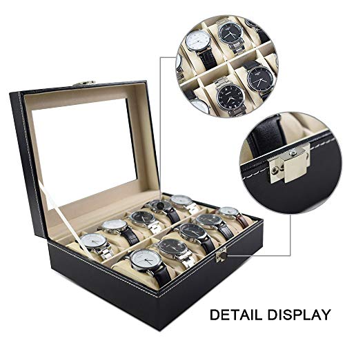GUKA Watch Box 10 Slot Display Case Real Glass Organizer Storage with Pu Leather for Men and Women | The Storepaperoomates Retail Market - Fast Affordable Shopping