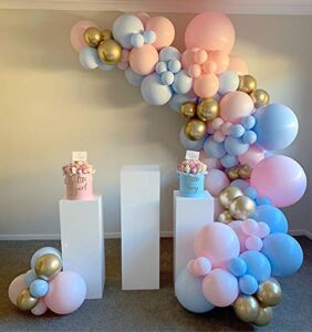 DIY 125PCS Gender Reveal Balloon Garland kits Chrome Metallic Latex Balloons 18/10/5inch Pearl Balloons for Birthday Party Celebration Wedding Gender Reveal He or She Boy or Girl (Pink Blue Gold)