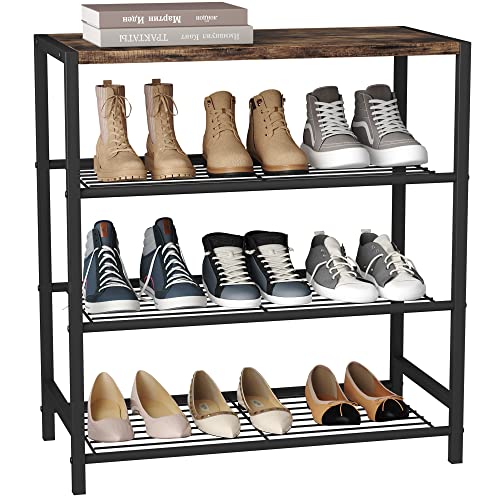 HOMEFORT 4-Tier Shoe Rack, Shoe Storage Shelf, Industrial Shoe Tower, Narrow Shoe Organizer for Closet Entryway, Small Shoe Rack Table with Durable Metal Shelves, Rustic Brown | The Storepaperoomates Retail Market - Fast Affordable Shopping