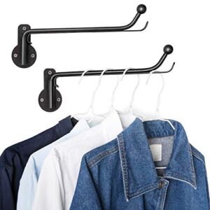 Mkono Wall Mounted Clothes Hanger with Swing Arm Holder Valet Hook Metal Hanging Drying Rack Space Saver for Closet Organizer, Bathroom, Bedroom, Laundry Room 2 Pack, Black