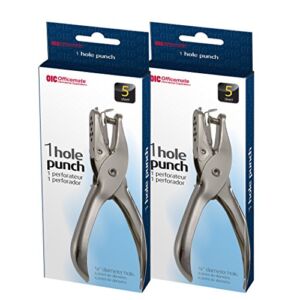 1 Hole Punch, 5 Sheet Capacity, Comes in 2 Pack, Silver (90073)