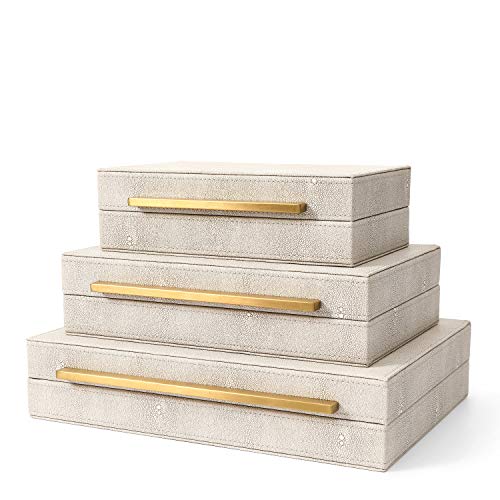 Kingflux Faux Ivory Shagreen Leather Set of 3 Pcs Decorative Boxes, Storage Boxes Jewelry Organizer, Men’s Accessory Organizer (Ivory) | The Storepaperoomates Retail Market - Fast Affordable Shopping