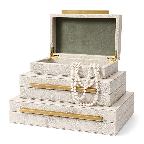 Kingflux Faux Ivory Shagreen Leather Set of 3 Pcs Decorative Boxes, Storage Boxes Jewelry Organizer, Men’s Accessory Organizer (Ivory) | The Storepaperoomates Retail Market - Fast Affordable Shopping