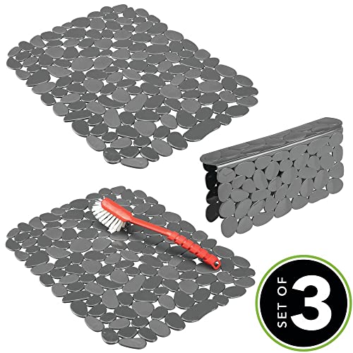 mDesign Adjustable Kitchen Sink Dish Drying Mat/Grid – Soft Plastic Sink Protector, Cushions Sinks, Dishes – Quick Draining Pebble Design – Includes 1 Saddle, 2 Large Mats – Set of 3 – Charcoal Gray | The Storepaperoomates Retail Market - Fast Affordable Shopping