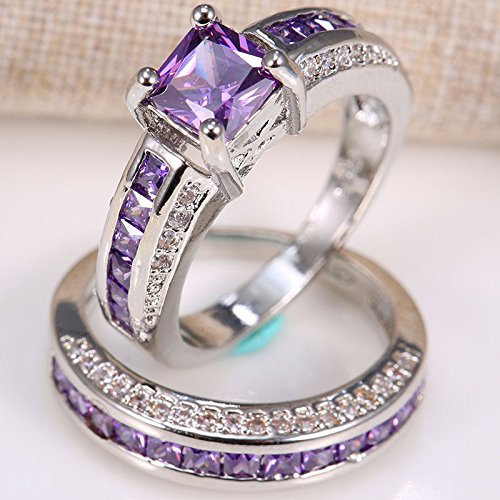 LALISA 2pcs/Set Women Jewelry 925 Silver Purple Amethyst Wedding Engagement Ring Size6-12 (7) | The Storepaperoomates Retail Market - Fast Affordable Shopping