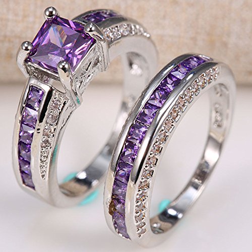 LALISA 2pcs/Set Women Jewelry 925 Silver Purple Amethyst Wedding Engagement Ring Size6-12 (7) | The Storepaperoomates Retail Market - Fast Affordable Shopping