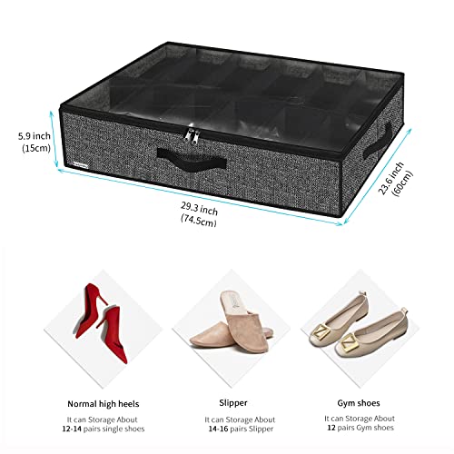Onlyeasy Sturdy Under Bed Shoe Storage Organizer, Set of 2, Fits Total 24 Pairs, Underbed Shoes Closet Storage Solution with Clear Window, Breathable, 29.3″x23.6″x5.9″, Linen-like Black, MXAUBSB2P | The Storepaperoomates Retail Market - Fast Affordable Shopping