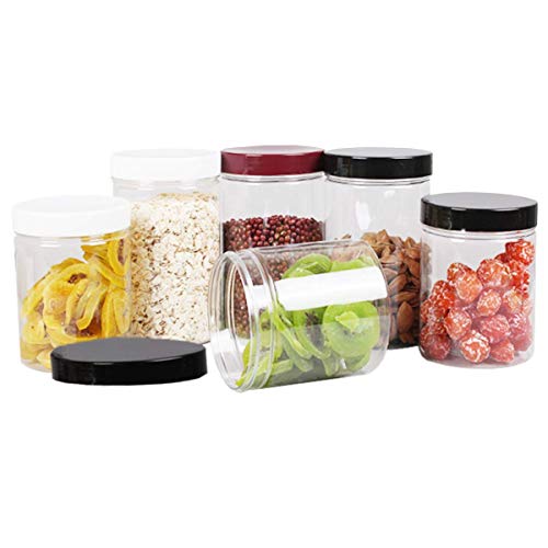 43oz (1280 ml) Clear Plastic Jars with Smooth White Lids and Labels (6 Pack), Wide Mouth, BPA Free, PET Jars Bulk for Home & Kitchen Pantry Organization and Storage | The Storepaperoomates Retail Market - Fast Affordable Shopping