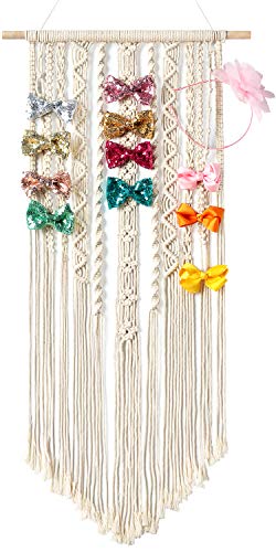 Mkono Macrame Hair Bow Holder Hanging Hair Clips Hanger Headband Storage Organizer Boho Wall Decor Bow Organizer for Baby Girls Room, Ivory (Clips and Other Props Not Included) | The Storepaperoomates Retail Market - Fast Affordable Shopping
