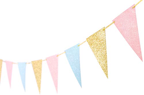 10 Feet Gender Reveal Party Banner Glitter Paper Decoration Anniversary Supplies Garland Pennant Flags for Baby Shower Birthday Party Nursery Graduation Decoration 15pcs (Gold Pink Blue) | The Storepaperoomates Retail Market - Fast Affordable Shopping