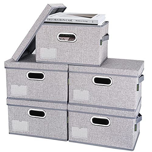 BALEINE Storage Bins with Lids, Foldable Linen Fabric Storage Boxes with Lids, Collapsible Closet Organizer Containers with Cover for Home Bedroom Office (5pack Gray Medium) | The Storepaperoomates Retail Market - Fast Affordable Shopping