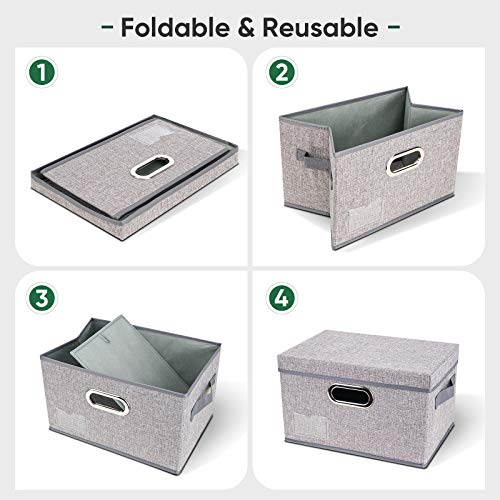 BALEINE Storage Bins with Lids, Foldable Linen Fabric Storage Boxes with Lids, Collapsible Closet Organizer Containers with Cover for Home Bedroom Office (5pack Gray Medium) | The Storepaperoomates Retail Market - Fast Affordable Shopping