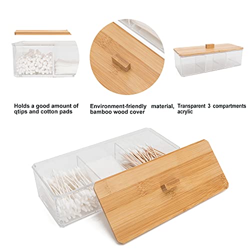 Agirlvct Wood Qtip Holder, Cotton Ball and Swab Holder Organizer with Lid,Jar for Cotton Rounds,Bathroom Containers,Q-tip Dispenser,Clear Acrylic Desk Organizer for Make Up Pads, Cosmetics Bedroom | The Storepaperoomates Retail Market - Fast Affordable Shopping