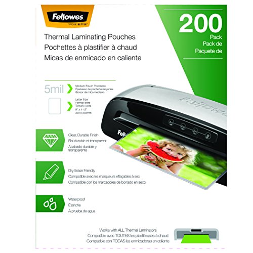 Fellowes Thermal Laminating Pouches, Letter Size Sheets, 5mil 200pk, Clear (5743601) | The Storepaperoomates Retail Market - Fast Affordable Shopping
