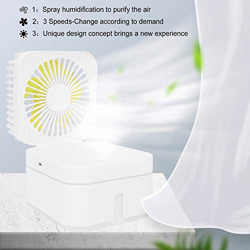 ACTNOW Mini Humidifer Desk Fan With USB, 3 Speed Small Fan with 7 Colors Night Light, Quiet Portable Fan of 4.1′ L x 4.1″ W x 3.9″ H In office, Cooling Air Conditioner Mini Fan for Bedroom (White) | The Storepaperoomates Retail Market - Fast Affordable Shopping