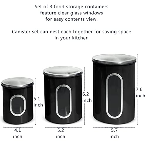 MiXPRESSO 3 Piece Black Canisters Sets For The Kitchen, Kitchen Jars With See Through Window | Airtight Coffee Container, Tea Organizer, And Sugar Canister, Kitchen Canisters Set of 3 (Black) | The Storepaperoomates Retail Market - Fast Affordable Shopping