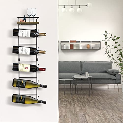 Towel Rack Wall Mounted with Top Shelf,Towel/Wine Rack Holder Organizer with 5 Compartments and Top Wooden Shelf for Bathroom Storage Bath Towels, 30.7″ L x 7″ W | The Storepaperoomates Retail Market - Fast Affordable Shopping