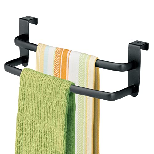 mDesign Metal Modern Kitchen Over Cabinet Double Towel Bar Rack – Hang on Inside or Outside of Doors, Storage and Organization for Hand, Dish, Tea Towels – 9.84″ Wide – Matte Black | The Storepaperoomates Retail Market - Fast Affordable Shopping