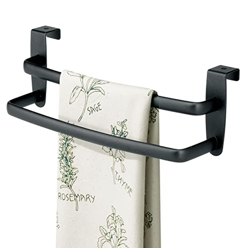 mDesign Metal Modern Kitchen Over Cabinet Double Towel Bar Rack – Hang on Inside or Outside of Doors, Storage and Organization for Hand, Dish, Tea Towels – 9.84″ Wide – Matte Black | The Storepaperoomates Retail Market - Fast Affordable Shopping
