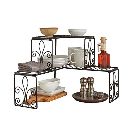 BrylaneHome Scroll 2-Tier Corner Shelf Kitchen Space Saver Organization, Black | The Storepaperoomates Retail Market - Fast Affordable Shopping