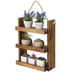 MyGift 3 Tier Shabby Chic Dark Brown Wood Ladder Style Bathroom or Kitchen Wall Hanging Storage Shelf Rack with Rustic Rope for Living Room Bedroom Bathroom Kitchen