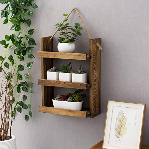 MyGift 3 Tier Shabby Chic Dark Brown Wood Ladder Style Bathroom or Kitchen Wall Hanging Storage Shelf Rack with Rustic Rope for Living Room Bedroom Bathroom Kitchen | The Storepaperoomates Retail Market - Fast Affordable Shopping