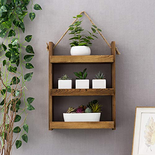 MyGift 3 Tier Shabby Chic Dark Brown Wood Ladder Style Bathroom or Kitchen Wall Hanging Storage Shelf Rack with Rustic Rope for Living Room Bedroom Bathroom Kitchen | The Storepaperoomates Retail Market - Fast Affordable Shopping
