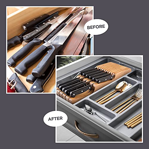 In-Drawer Knife Block Organizer – Bamboo Wood Drawer Knife Organizer – Holds 5 Long + 6 Short Knives (Not Included) – Store Knives with Blades Pointing Down | The Storepaperoomates Retail Market - Fast Affordable Shopping