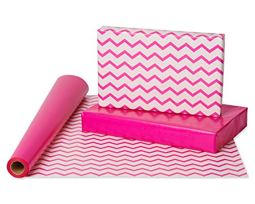 American Greetings Reversible Wrapping Paper, Pink and Chevron (1 Jumbo Roll, 175 sq. ft.) | The Storepaperoomates Retail Market - Fast Affordable Shopping