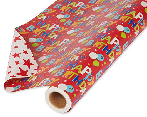 American Greetings Reversible Wrapping Paper, Happy Birthday Lettering and Stars (1 Jumbo Roll, 175 sq. ft.) | The Storepaperoomates Retail Market - Fast Affordable Shopping