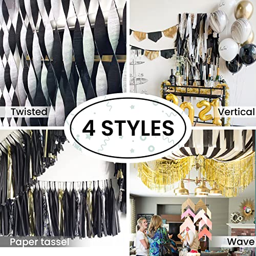 PartyWoo Crepe Paper Streamers 6 Rolls 492ft, Pack of Gold, Silver and Black Party Streamers for Party Decorations, Birthday Decorations, Wedding Decorations (1.8 Inch x 82 Ft/Roll) | The Storepaperoomates Retail Market - Fast Affordable Shopping