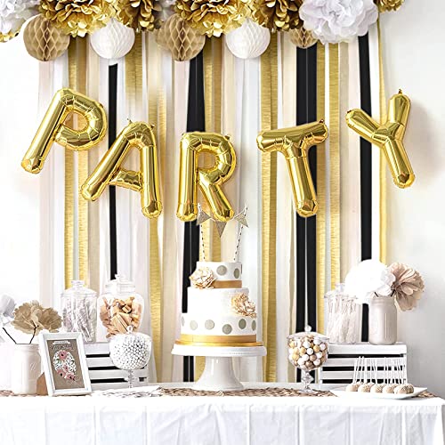 PartyWoo Crepe Paper Streamers 6 Rolls 492ft, Pack of Gold, Silver and Black Party Streamers for Party Decorations, Birthday Decorations, Wedding Decorations (1.8 Inch x 82 Ft/Roll) | The Storepaperoomates Retail Market - Fast Affordable Shopping