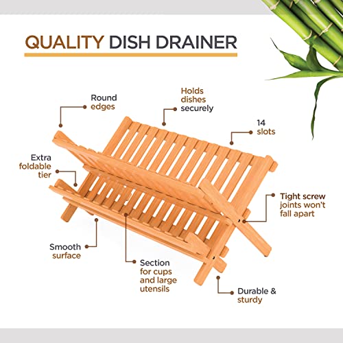 Collapsible Dish Drying Rack – Bamboo 2-Tier Dish Drainer Kitchen Plate Rack for Kitchen Countertop – Foldable & Compact for Space-Saving Storage | The Storepaperoomates Retail Market - Fast Affordable Shopping