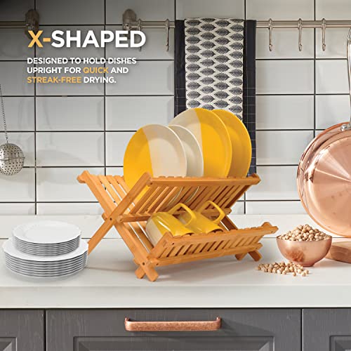 Collapsible Dish Drying Rack – Bamboo 2-Tier Dish Drainer Kitchen Plate Rack for Kitchen Countertop – Foldable & Compact for Space-Saving Storage | The Storepaperoomates Retail Market - Fast Affordable Shopping