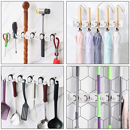Tangkula Wall Mount Mop Broom Holder, Hanging Broom Organizer w/ 5 Slots & 6 Hooks, Home Storage Organizer Rack, Hanging Utility Rack for Home, Kitchen, Garage, Laundry (White) | The Storepaperoomates Retail Market - Fast Affordable Shopping