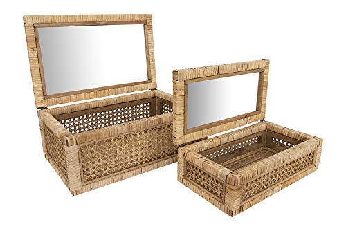 Creative Co-Op Cane and Rattan Display Boxes with Glass Lid, Set of 2 | The Storepaperoomates Retail Market - Fast Affordable Shopping