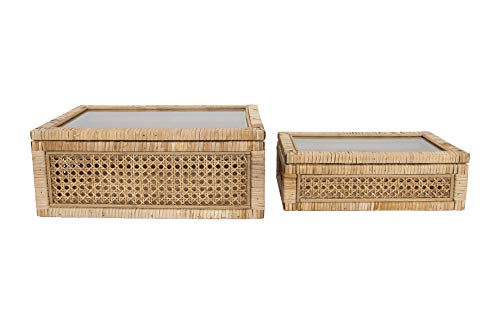 Creative Co-Op Cane and Rattan Display Boxes with Glass Lid, Set of 2 | The Storepaperoomates Retail Market - Fast Affordable Shopping